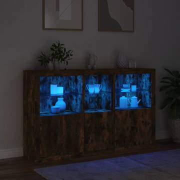 Modern Sideboard with LED Lights - Smoked Oak 162x37x100 cm