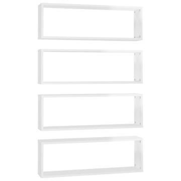 Stylish Wall Cube Shelf Set - 4 pcs High Gloss White