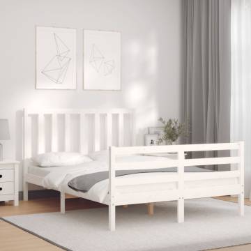 White Bed Frame with Headboard - 120x200 cm Solid Wood