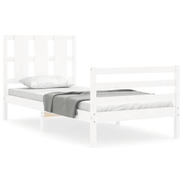 Elegant White Single Bed Frame with Headboard | Solid Wood