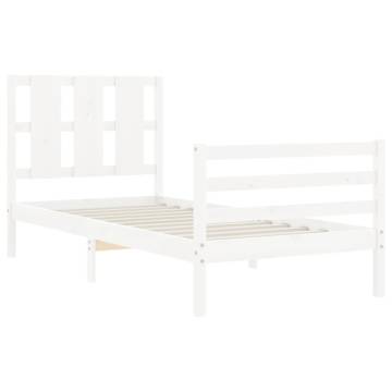 Elegant White Single Bed Frame with Headboard | Solid Wood