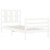 Elegant White Single Bed Frame with Headboard | Solid Wood