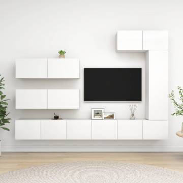 7 Piece White Engineered Wood TV Cabinet Set | Modern Design