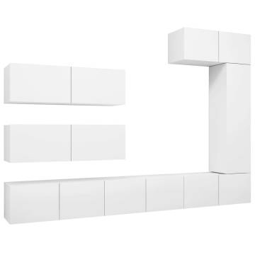 7 Piece White Engineered Wood TV Cabinet Set | Modern Design