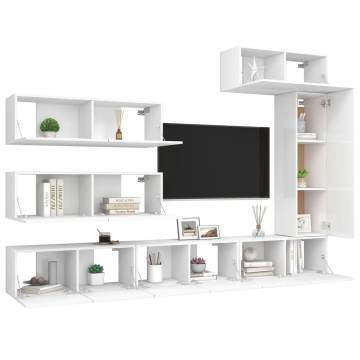 7 Piece White Engineered Wood TV Cabinet Set | Modern Design