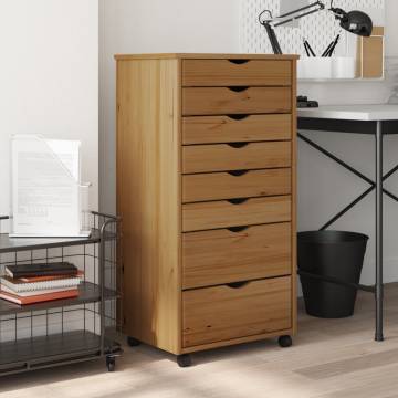 MOSS Honey Brown Rolling Cabinet with Drawers | Hipomarket