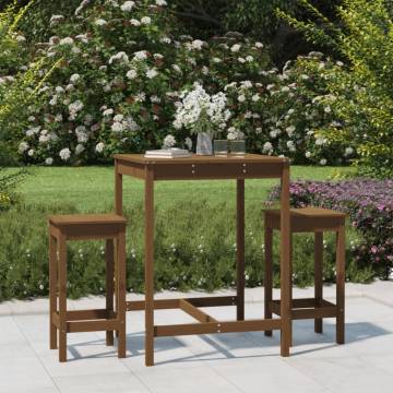 3 Piece Garden Bar Set - Honey Brown Solid Pine Wood