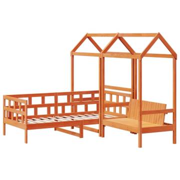 Day Bed Set with Roof Wax Brown 90x200 cm - Solid Wood Pine