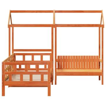 Day Bed Set with Roof Wax Brown 90x190 cm Solid Pine Wood