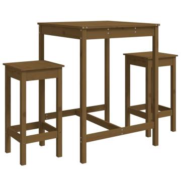 3 Piece Garden Bar Set - Honey Brown Solid Pine Wood