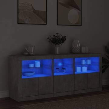 Stylish Sideboard with LED Lights - Concrete Grey 162x37x67 cm