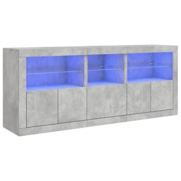 Stylish Sideboard with LED Lights - Concrete Grey 162x37x67 cm