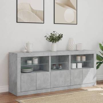 Stylish Sideboard with LED Lights - Concrete Grey 162x37x67 cm