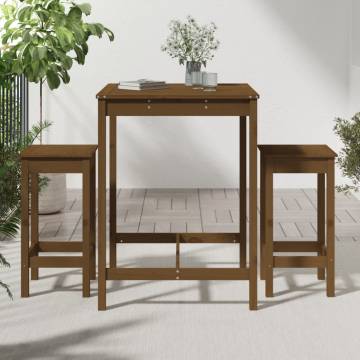 3 Piece Garden Bar Set - Honey Brown Solid Pine Wood