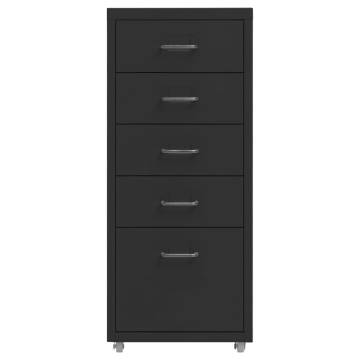 Mobile File Cabinet Black - 5 Drawer Metal Office Storage