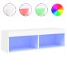 Stylish White TV Cabinet with LED Lights - 100x30x30 cm