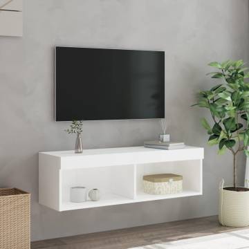 Stylish White TV Cabinet with LED Lights - 100x30x30 cm