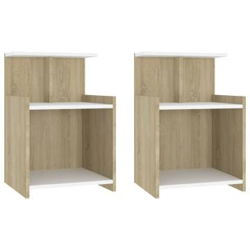 Stylish Bed Cabinets 2 pcs - White & Sonoma Oak | HIPO Market