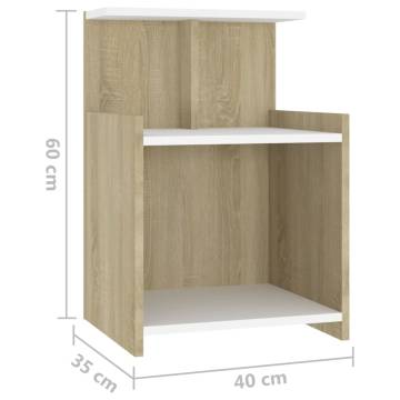 Stylish Bed Cabinets 2 pcs - White & Sonoma Oak | HIPO Market