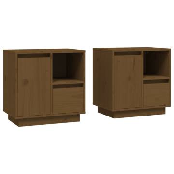 Elegant Honey Brown Pine Bedside Cabinets - 2 pcs