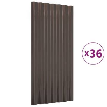 36 pcs Powder-coated Steel Roof Panels - Brown 80x36 cm