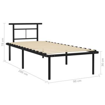 Black Metal Bed Frame 90x200 cm - Elegant & Sturdy Design