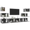 8 Piece High Gloss Grey TV Cabinet Set | Hipomarket