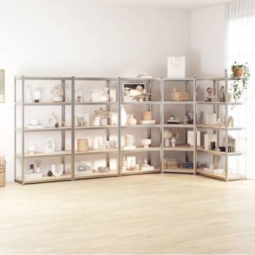 5-Layer Shelves - Durable Steel & Engineered Wood Storage Solution