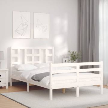 White Small Double Bed Frame with Headboard - Solid Wood