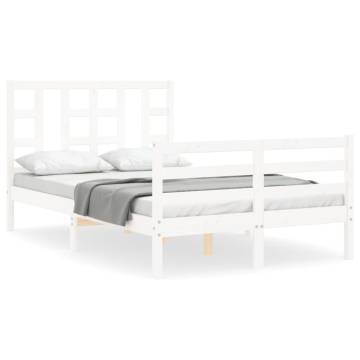 White Small Double Bed Frame with Headboard - Solid Wood