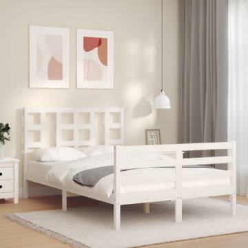 White Small Double Bed Frame with Headboard - Solid Wood