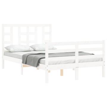 White Small Double Bed Frame with Headboard - Solid Wood