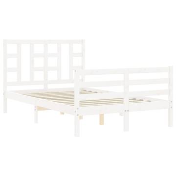 White Small Double Bed Frame with Headboard - Solid Wood