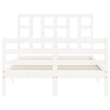 White Small Double Bed Frame with Headboard - Solid Wood