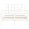 White Small Double Bed Frame with Headboard - Solid Wood