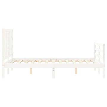 White Small Double Bed Frame with Headboard - Solid Wood