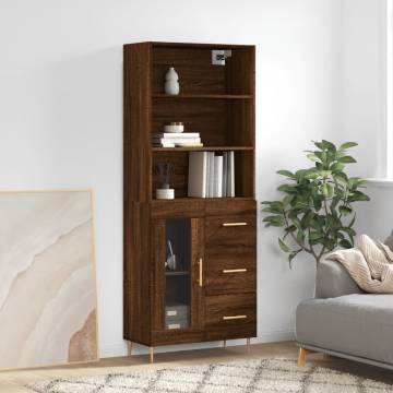 Stylish Highboard Brown Oak - 69.5x34x180 cm Engineered Wood