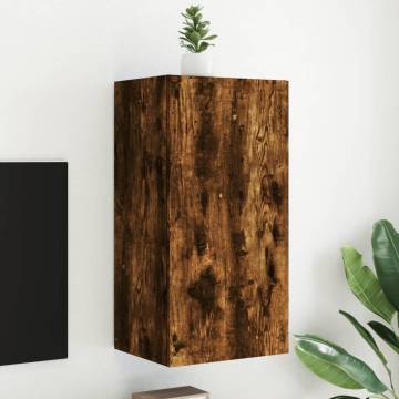 TV Wall Cabinet with LED Lights in Smoked Oak - 40.5x35x80 cm