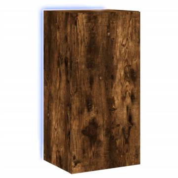 TV Wall Cabinet with LED Lights in Smoked Oak - 40.5x35x80 cm