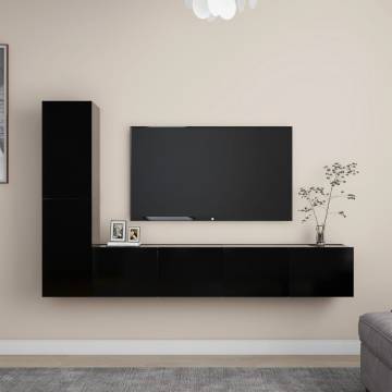 4 Piece Black TV Cabinet Set - Stylish Storage Solution