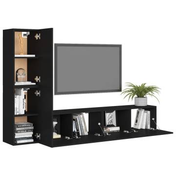 4 Piece Black TV Cabinet Set - Stylish Storage Solution