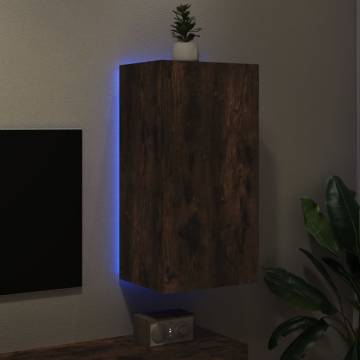 TV Wall Cabinet with LED Lights in Smoked Oak - 40.5x35x80 cm