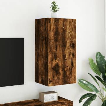 TV Wall Cabinet with LED Lights in Smoked Oak - 40.5x35x80 cm