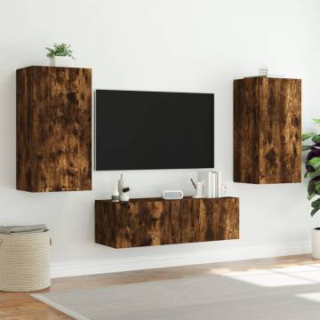 TV Wall Cabinet with LED Lights in Smoked Oak - 40.5x35x80 cm