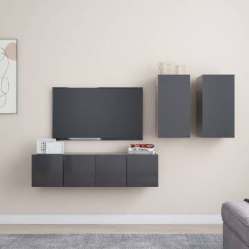 4 Piece Grey TV Cabinet Set - Stylish & Practical Storage