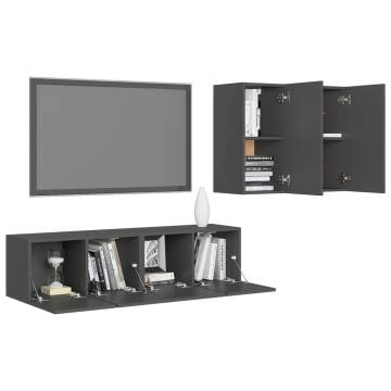 4 Piece Grey TV Cabinet Set - Stylish & Practical Storage