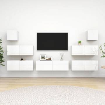 7 Piece High Gloss White TV Cabinet Set | Hipomarket