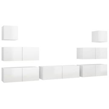 7 Piece High Gloss White TV Cabinet Set | Hipomarket