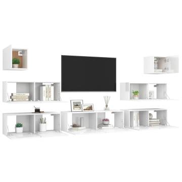 7 Piece High Gloss White TV Cabinet Set | Hipomarket