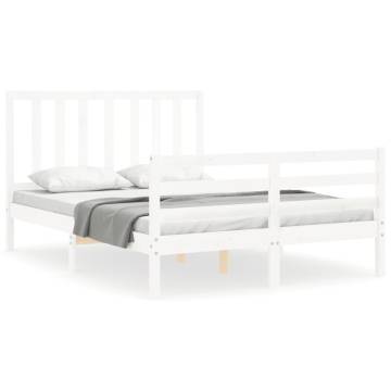 Stylish White Small Double Bed Frame with Headboard - HipoMarket